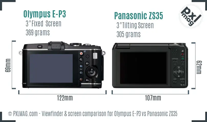 Olympus E-P3 vs Panasonic ZS35 Screen and Viewfinder comparison