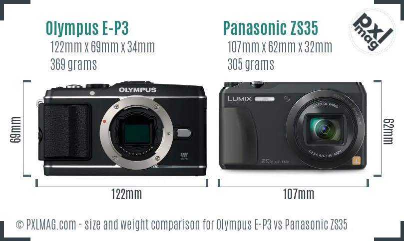 Olympus E-P3 vs Panasonic ZS35 size comparison
