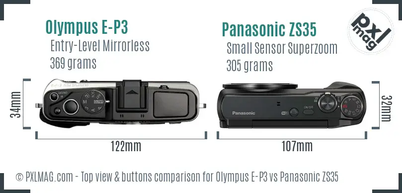 Olympus E-P3 vs Panasonic ZS35 top view buttons comparison