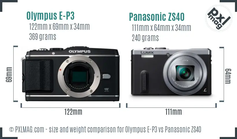 Olympus E-P3 vs Panasonic ZS40 size comparison