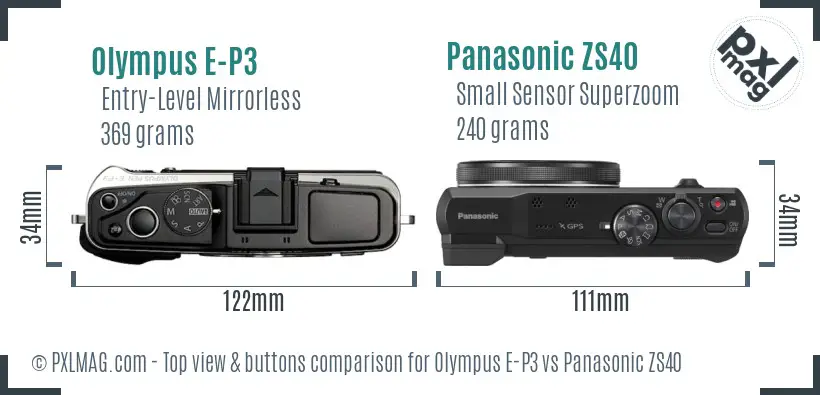 Olympus E-P3 vs Panasonic ZS40 top view buttons comparison