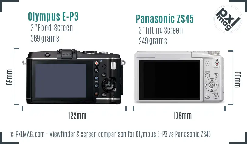 Olympus E-P3 vs Panasonic ZS45 Screen and Viewfinder comparison