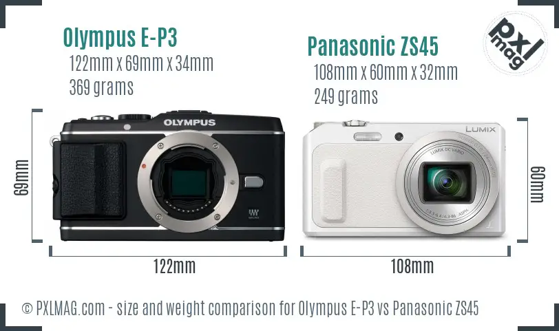Olympus E-P3 vs Panasonic ZS45 size comparison