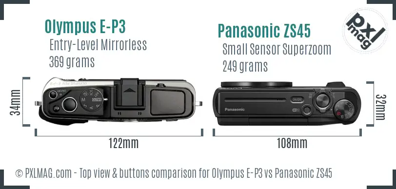 Olympus E-P3 vs Panasonic ZS45 top view buttons comparison