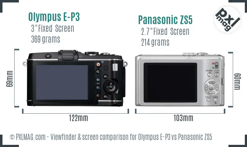 Olympus E-P3 vs Panasonic ZS5 Screen and Viewfinder comparison