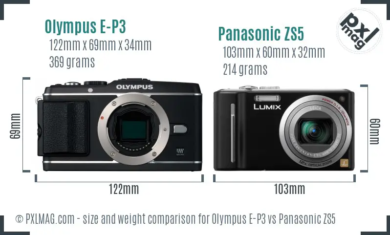 Olympus E-P3 vs Panasonic ZS5 size comparison