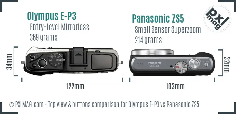 Olympus E-P3 vs Panasonic ZS5 top view buttons comparison