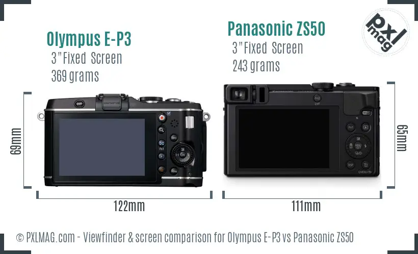 Olympus E-P3 vs Panasonic ZS50 Screen and Viewfinder comparison