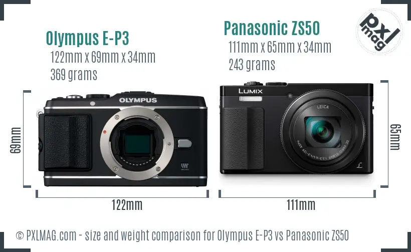 Olympus E-P3 vs Panasonic ZS50 size comparison