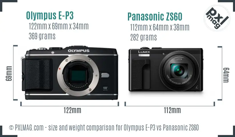 Olympus E-P3 vs Panasonic ZS60 size comparison