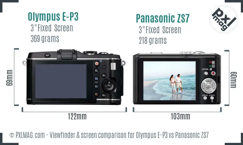 Olympus E-P3 vs Panasonic ZS7 Screen and Viewfinder comparison