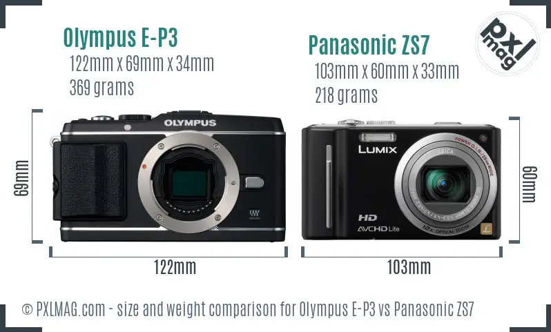 Olympus E-P3 vs Panasonic ZS7 size comparison