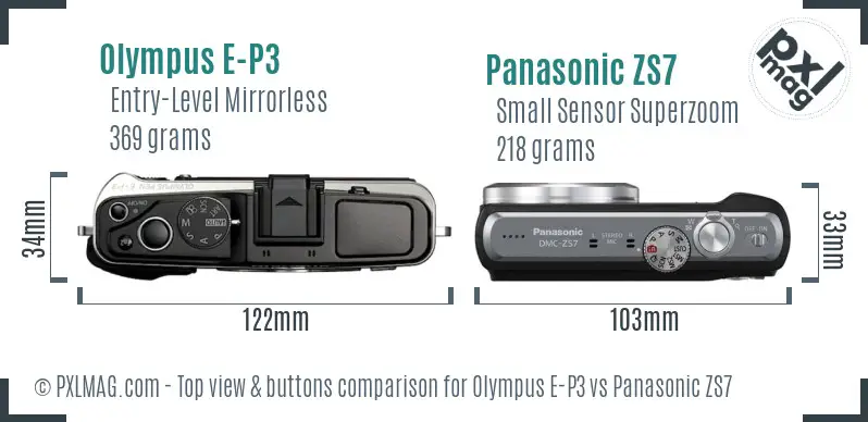 Olympus E-P3 vs Panasonic ZS7 top view buttons comparison