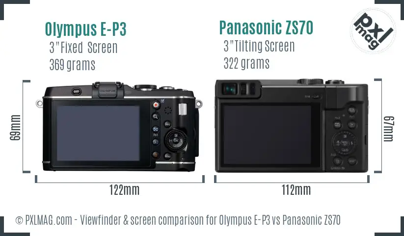 Olympus E-P3 vs Panasonic ZS70 Screen and Viewfinder comparison