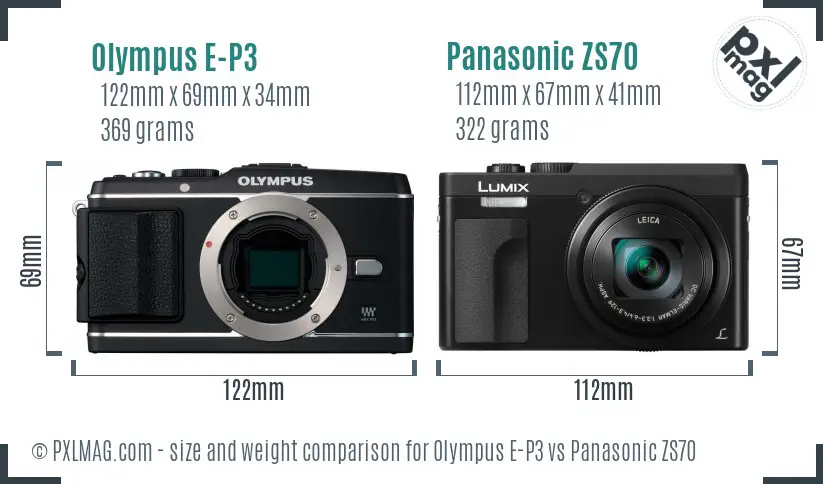 Olympus E-P3 vs Panasonic ZS70 size comparison
