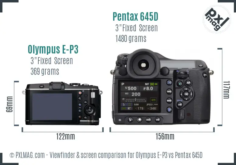Olympus E-P3 vs Pentax 645D Screen and Viewfinder comparison