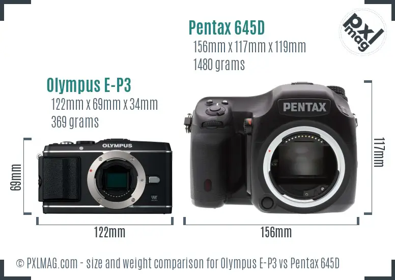 Olympus E-P3 vs Pentax 645D size comparison