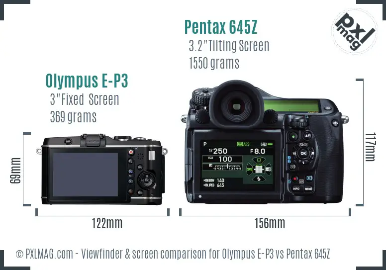 Olympus E-P3 vs Pentax 645Z Screen and Viewfinder comparison