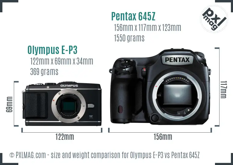 Olympus E-P3 vs Pentax 645Z size comparison