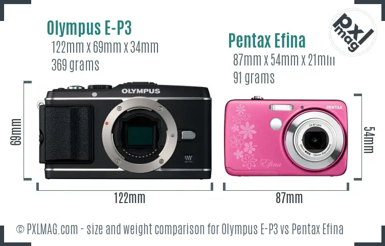 Olympus E-P3 vs Pentax Efina size comparison