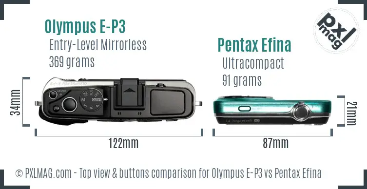 Olympus E-P3 vs Pentax Efina top view buttons comparison
