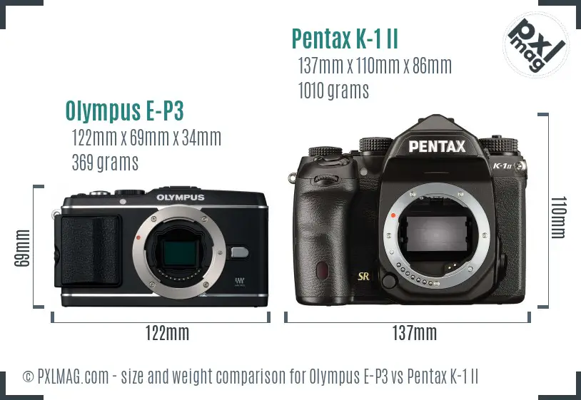 Olympus E-P3 vs Pentax K-1 II size comparison