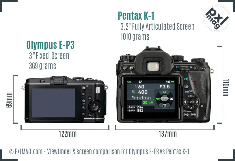 Olympus E-P3 vs Pentax K-1 Screen and Viewfinder comparison