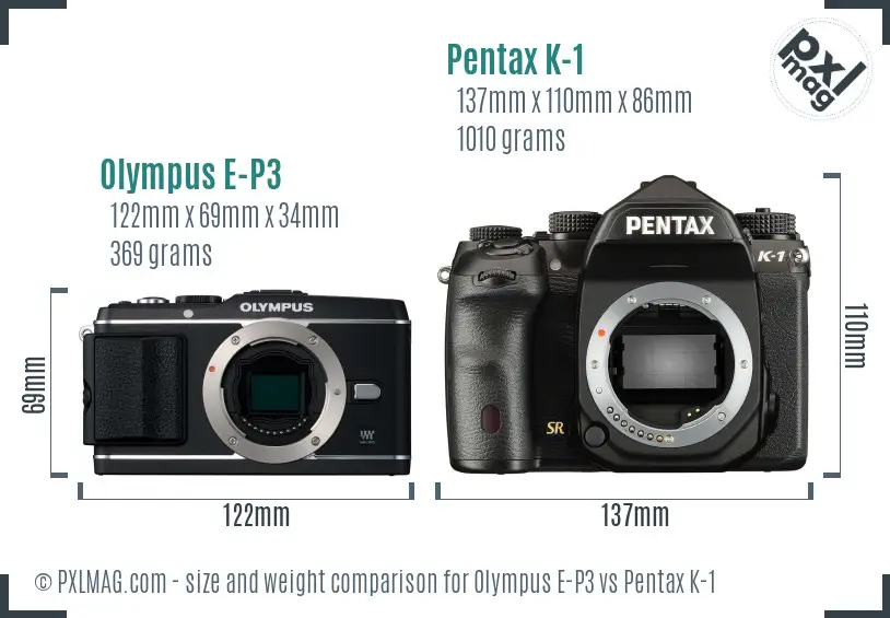 Olympus E-P3 vs Pentax K-1 size comparison
