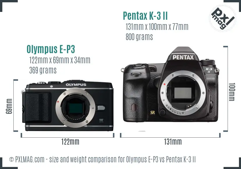 Olympus E-P3 vs Pentax K-3 II size comparison