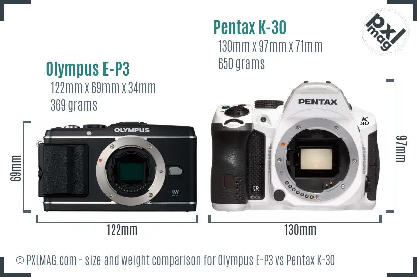 Olympus E-P3 vs Pentax K-30 size comparison