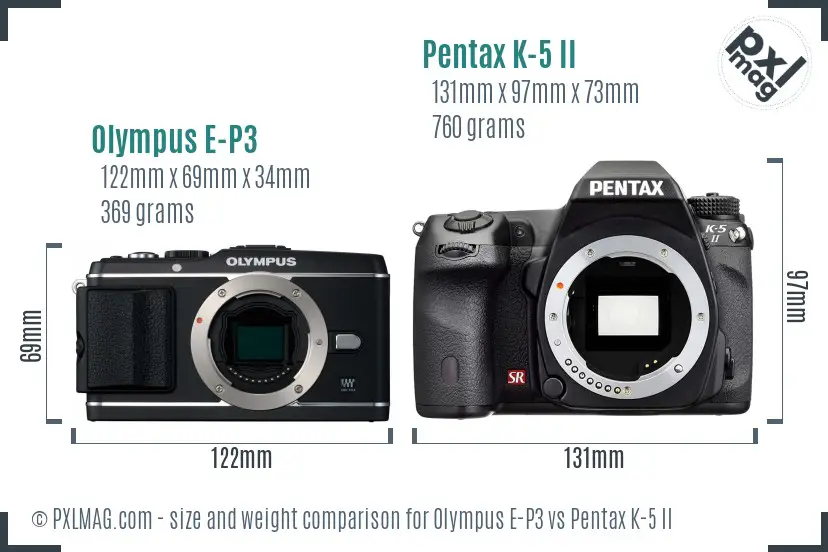 Olympus E-P3 vs Pentax K-5 II size comparison