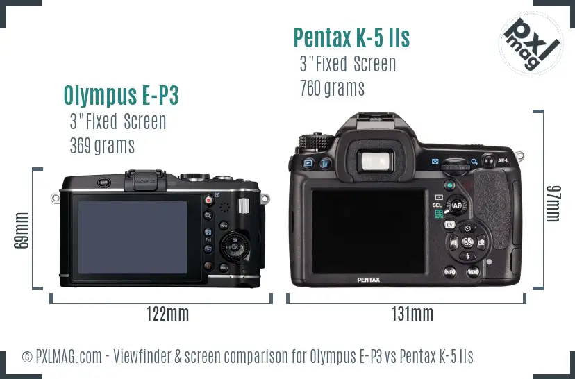 Olympus E-P3 vs Pentax K-5 IIs Screen and Viewfinder comparison