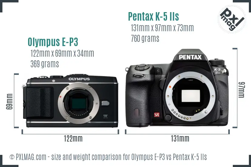 Olympus E-P3 vs Pentax K-5 IIs size comparison