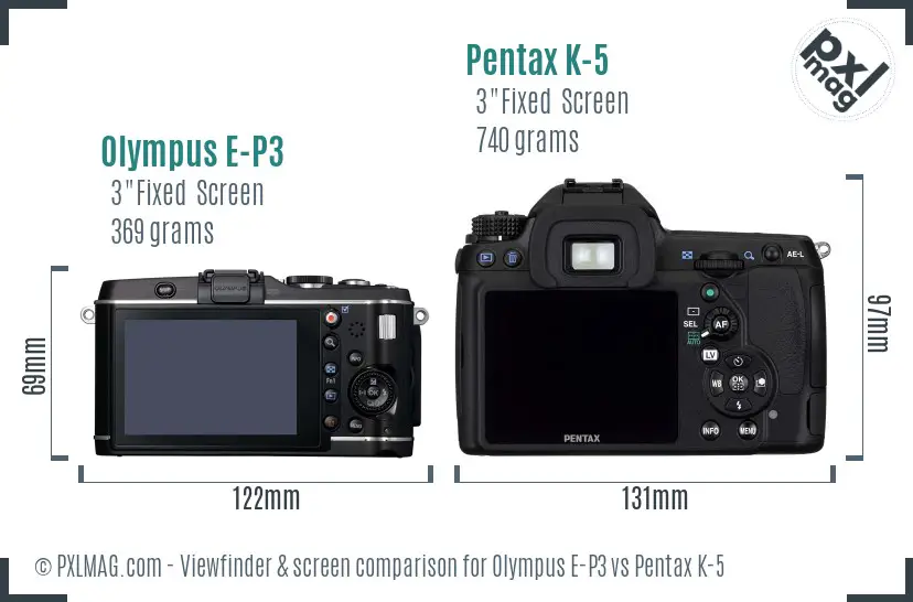 Olympus E-P3 vs Pentax K-5 Screen and Viewfinder comparison