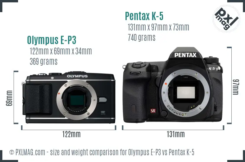 Olympus E-P3 vs Pentax K-5 size comparison
