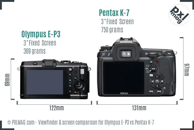 Olympus E-P3 vs Pentax K-7 Screen and Viewfinder comparison