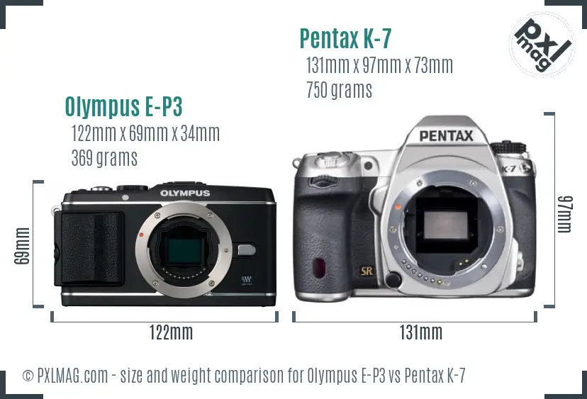 Olympus E-P3 vs Pentax K-7 size comparison