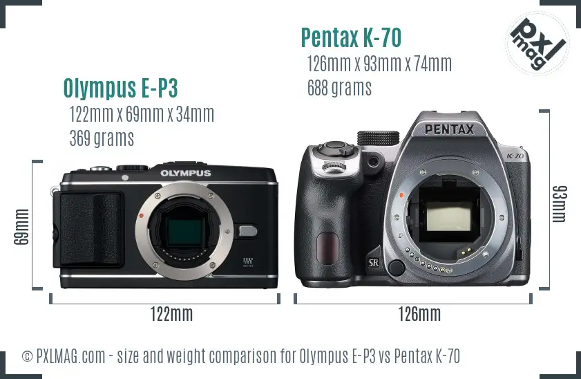Olympus E-P3 vs Pentax K-70 size comparison