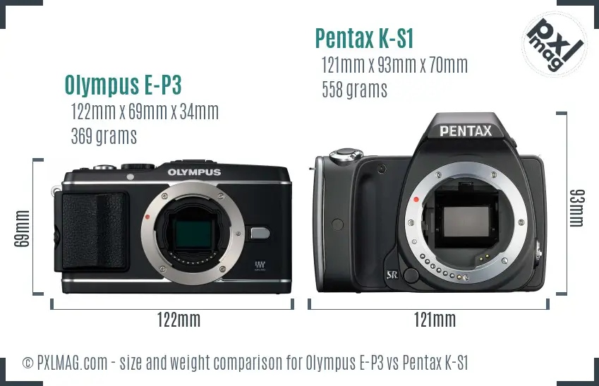 Olympus E-P3 vs Pentax K-S1 size comparison