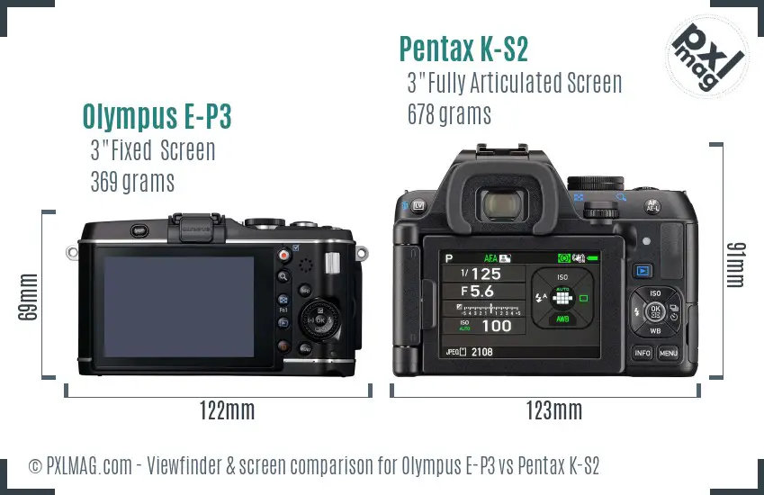 Olympus E-P3 vs Pentax K-S2 Screen and Viewfinder comparison