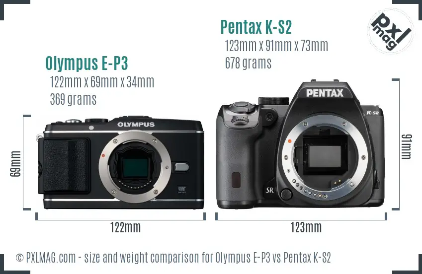 Olympus E-P3 vs Pentax K-S2 size comparison