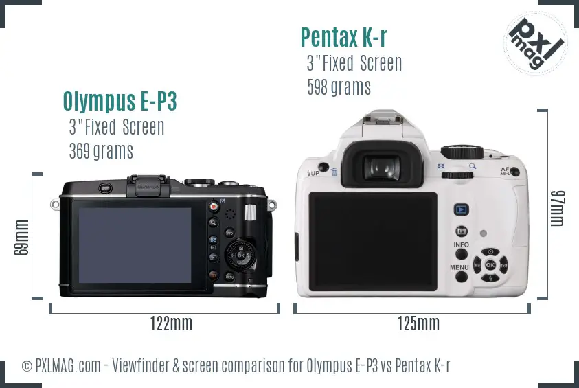 Olympus E-P3 vs Pentax K-r Screen and Viewfinder comparison