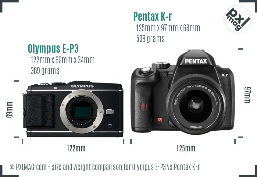 Olympus E-P3 vs Pentax K-r size comparison