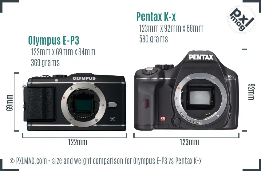 Olympus E-P3 vs Pentax K-x size comparison