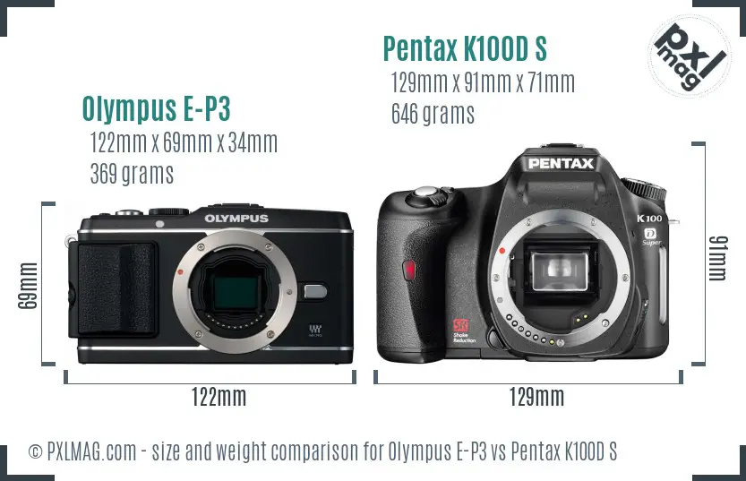 Olympus E-P3 vs Pentax K100D S size comparison