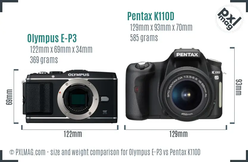 Olympus E-P3 vs Pentax K110D size comparison