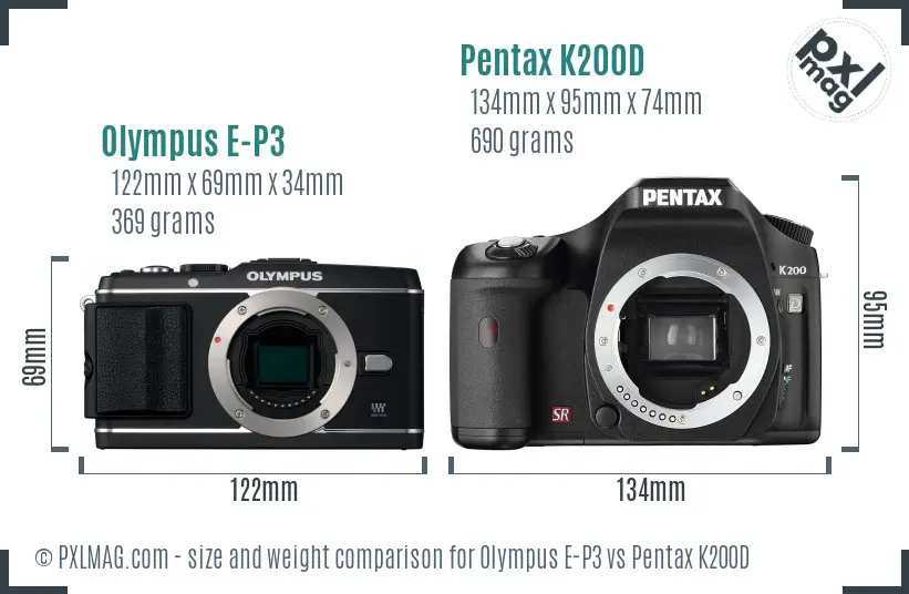 Olympus E-P3 vs Pentax K200D size comparison