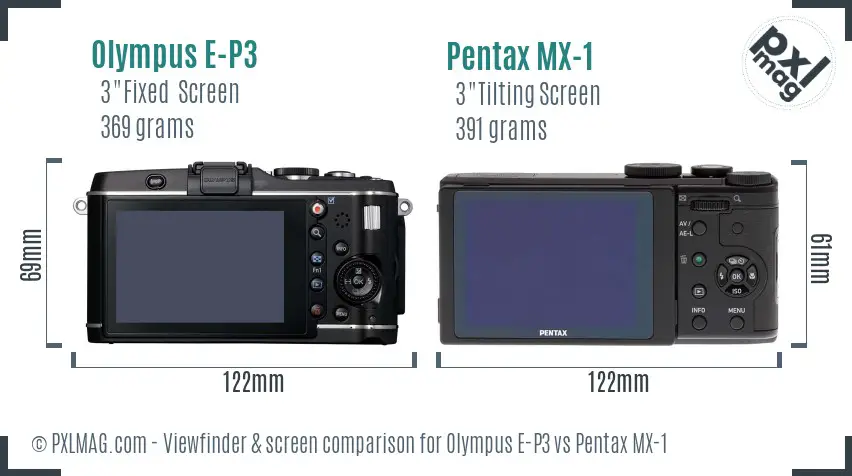 Olympus E-P3 vs Pentax MX-1 Screen and Viewfinder comparison