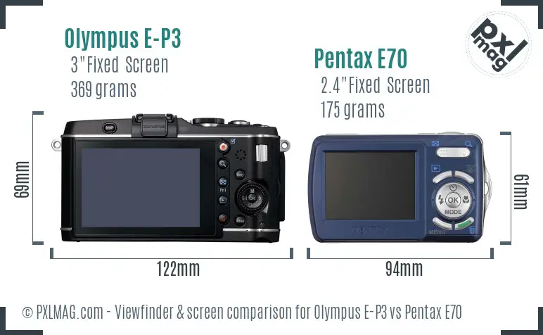 Olympus E-P3 vs Pentax E70 Screen and Viewfinder comparison