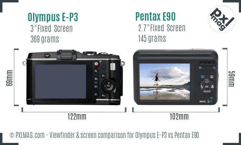 Olympus E-P3 vs Pentax E90 Screen and Viewfinder comparison